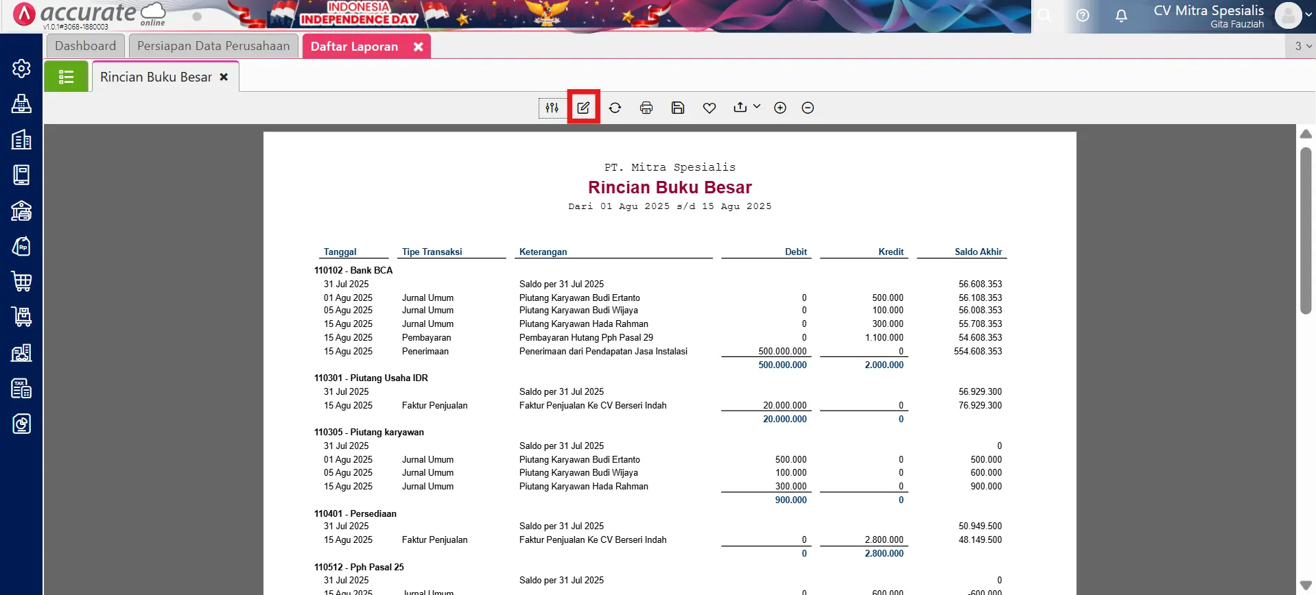 laporan piutang karyawan